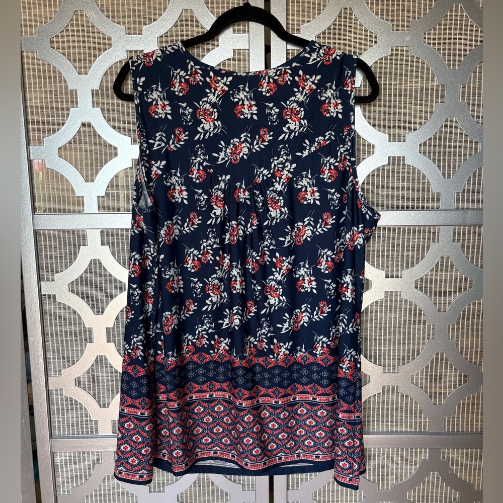 New Directions Blue and Pink Embellished Blouse with Bib Collar - Picture 7 of 8